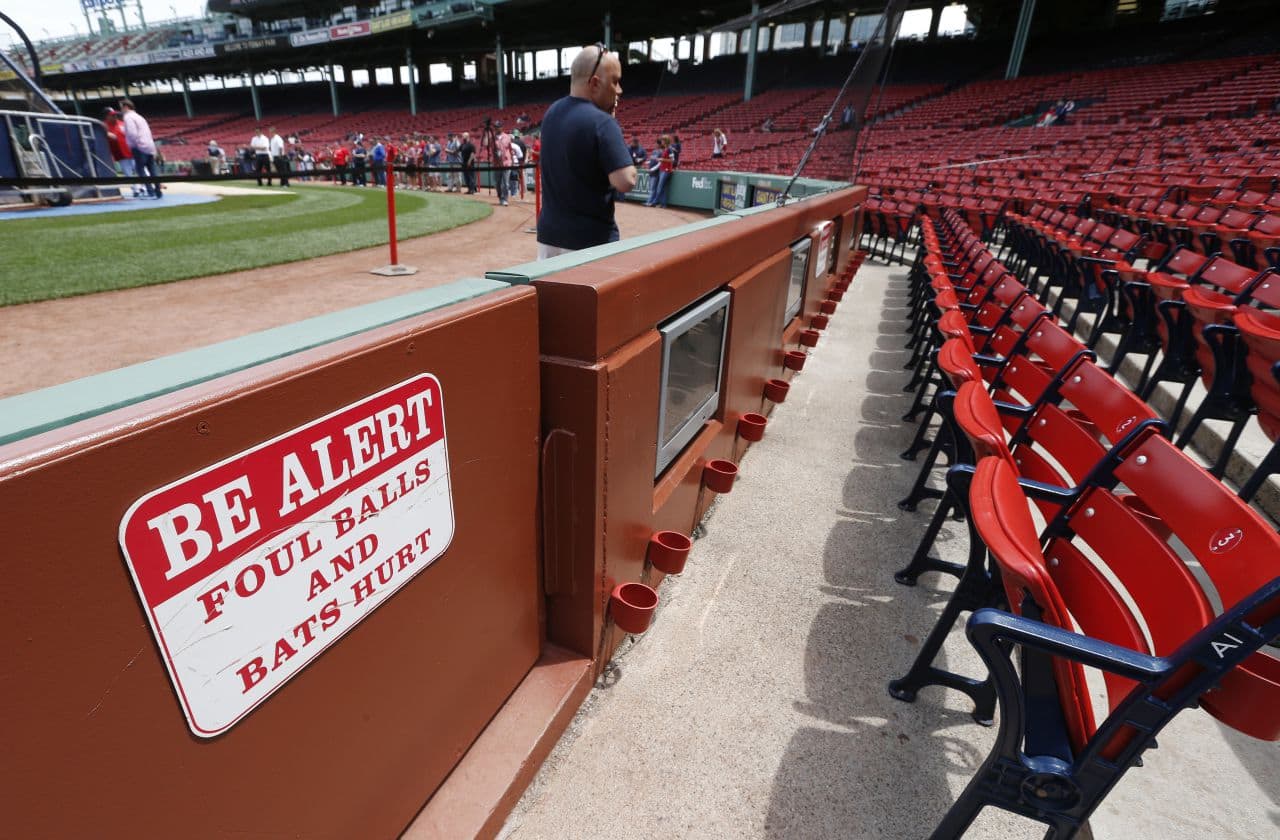 A warning sign in Fenway Park. (Michael Dwyer/AP)