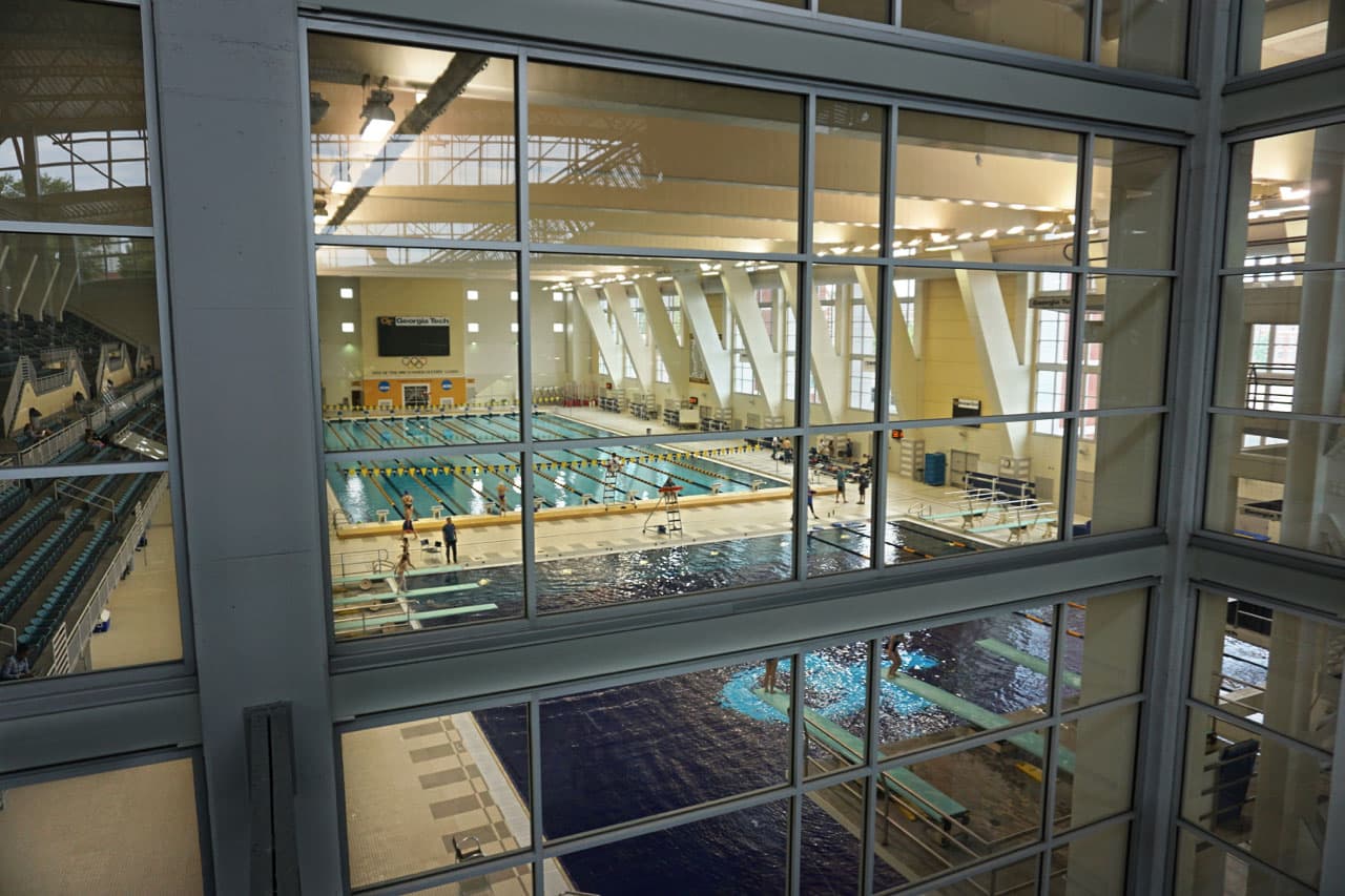 A view of the swimming pool at the GeorgiaTech Recreation Center (Alison Guillory for WBUR)