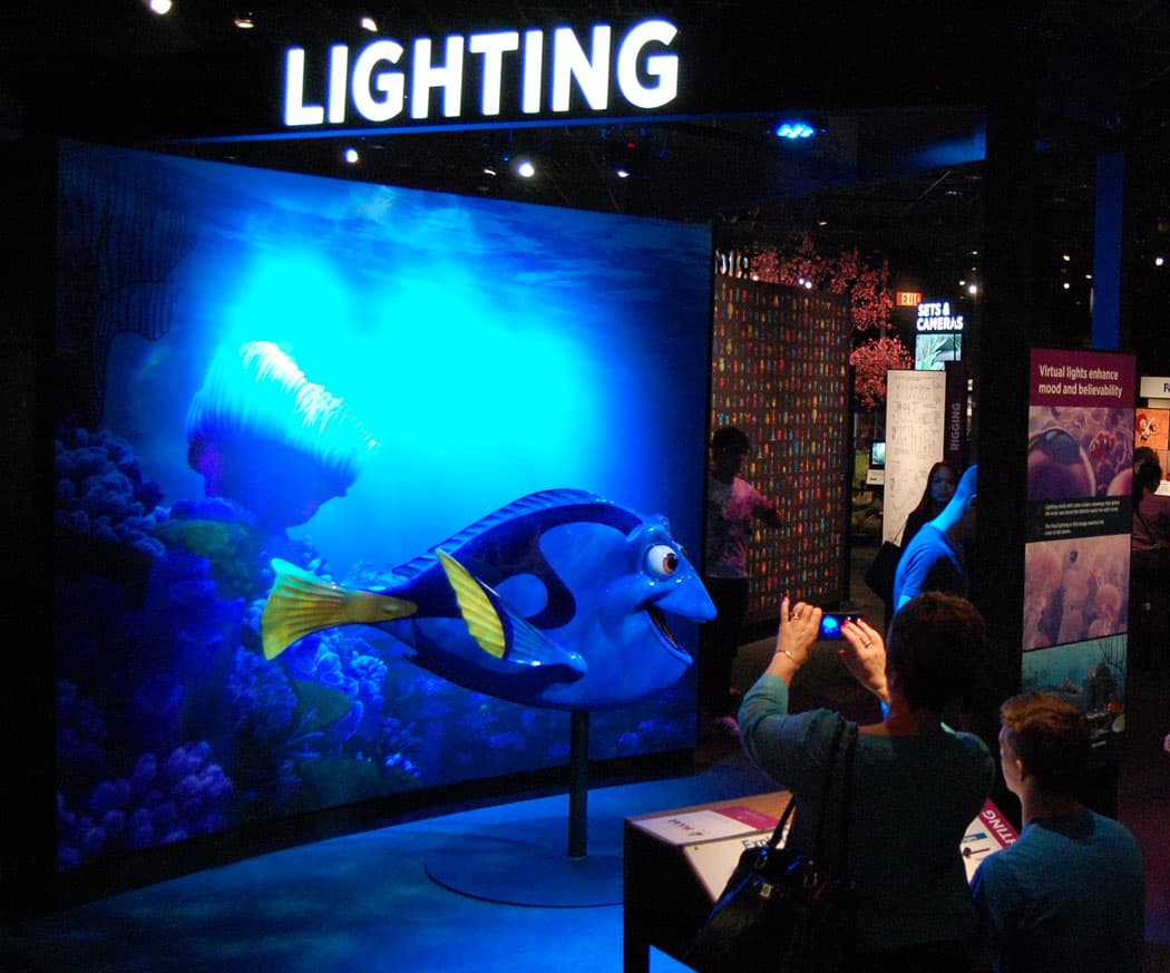 Visitors can try out different colors of light and speed of waves projected onto a model of Dory from "Finding Nemo." (Greg Cook)