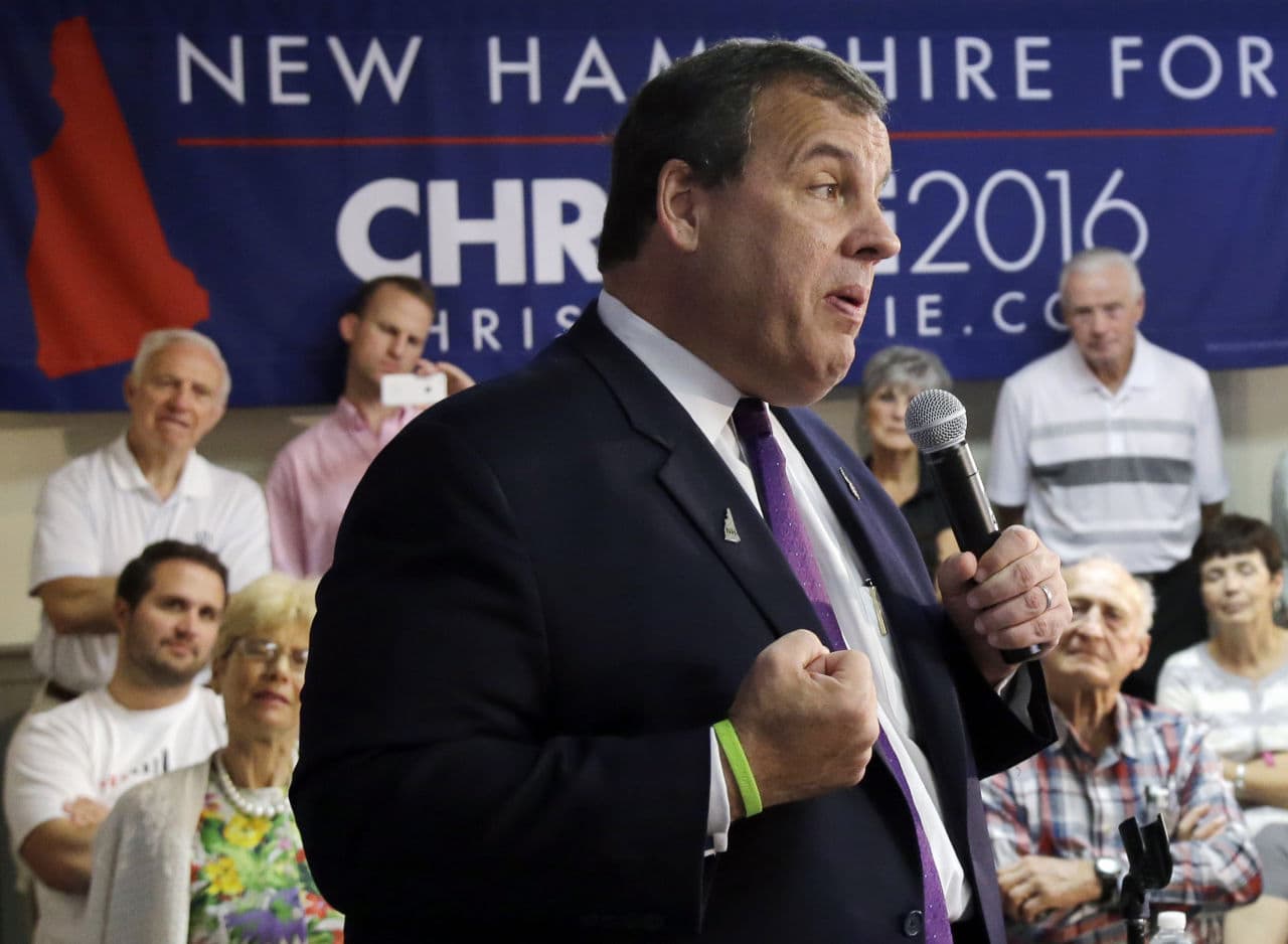 Republican presidential candidate, New Jersey Gov. Chris Christie -- who became the 14th 2016 presidential hopeful vying for the GOP nomination Tuesday -- speaks to potential voters during a campaign town hall meeting Thursday in Rochester, N.H. (Elise Amendola/AP)