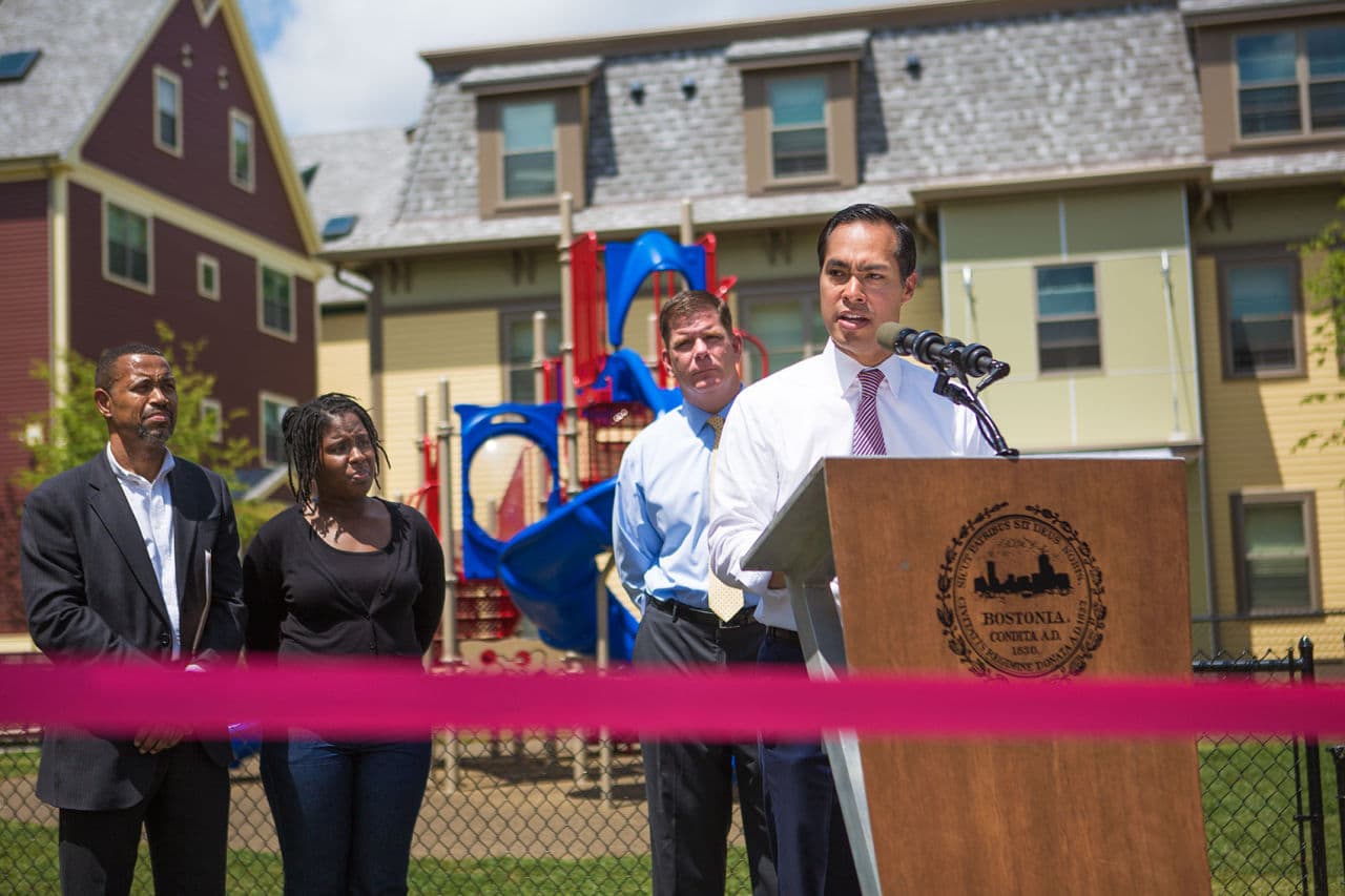 U.S. Department of Housing and Urban Development Secretary Julián Castro speaks during a ribbon cutting ceremony at the Quincy Heights housing development alongside Boston Mayor Marty Walsh. “The key innovation ... is really to go beyond the idea of housing,