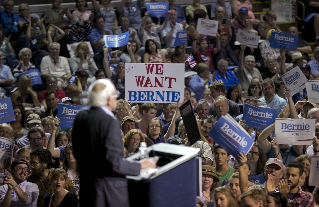 The crowd at the July Portland, Maine campaign rally cheers for Sanders. (Robert F. Bukaty/AP)
