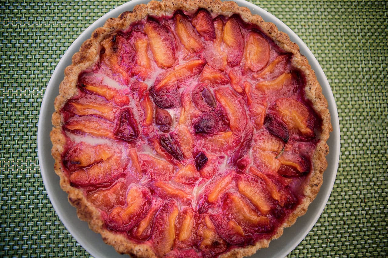 Kathy's plum tart can also be made with peaches, nectarines or any combination of those stone fruit. (Jesse Costa/WBUR)