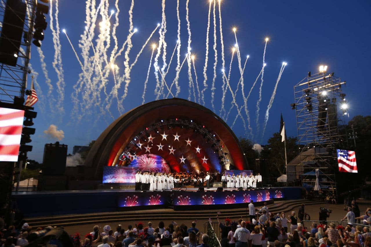 Fireworks shoot over the Hatch Shell in Boston during the Boston Pops Fourth of July concert in 2013. (Michael Dwyer/AP)