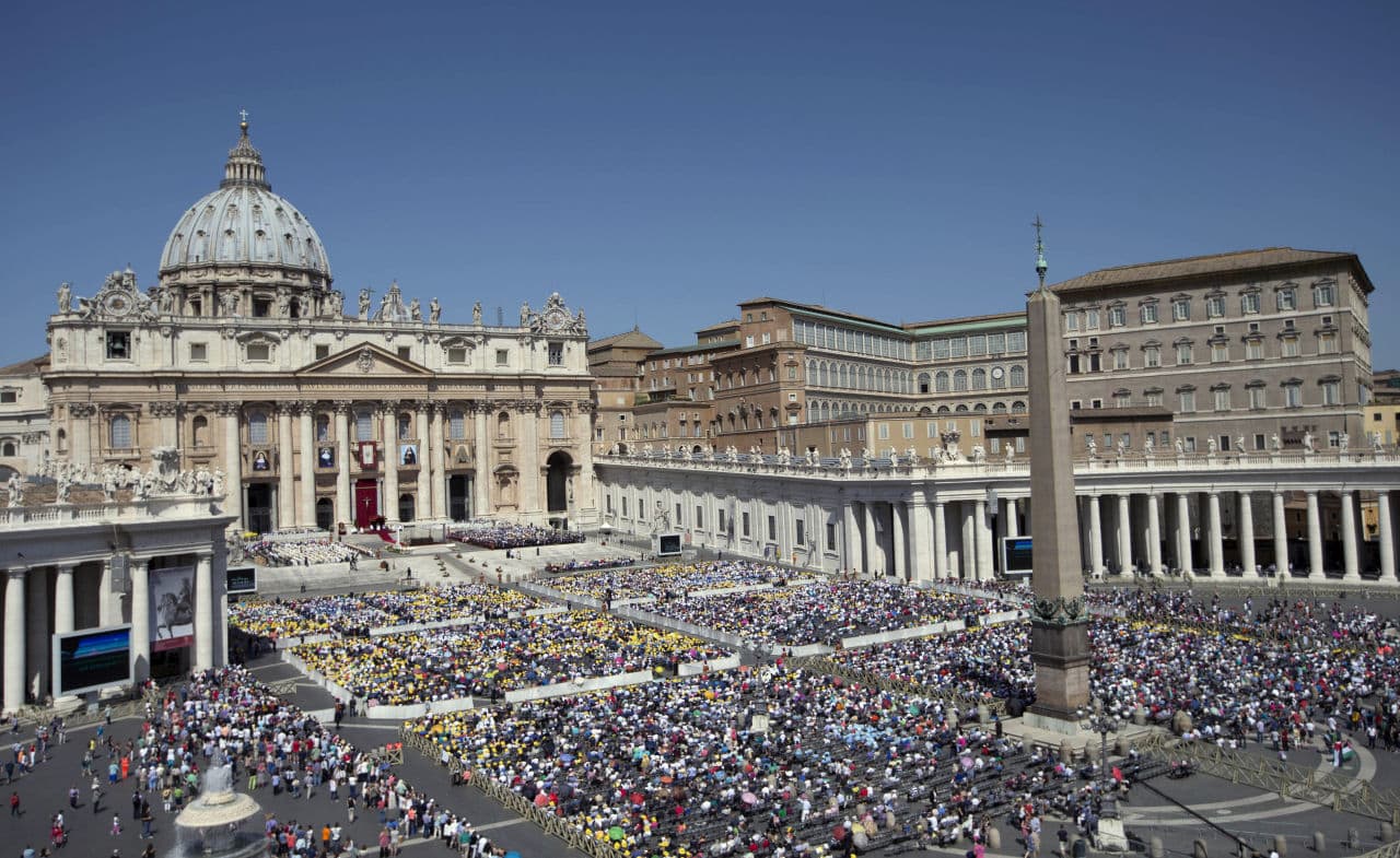 Pope Francis celebrates a canonization ceremony of four new saints in St. Peter's Square at the Vatican in May. (Alessandra Tarantino/AP)