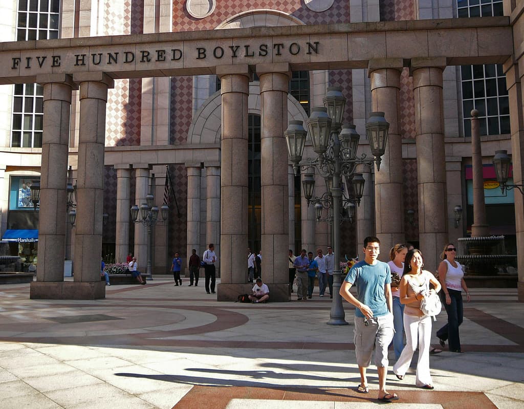 The plaza at 500 Boylston Street in downtown Boston -- one of the city's privately-owned, public spaces. (Courtesy Paul L. Dineen)