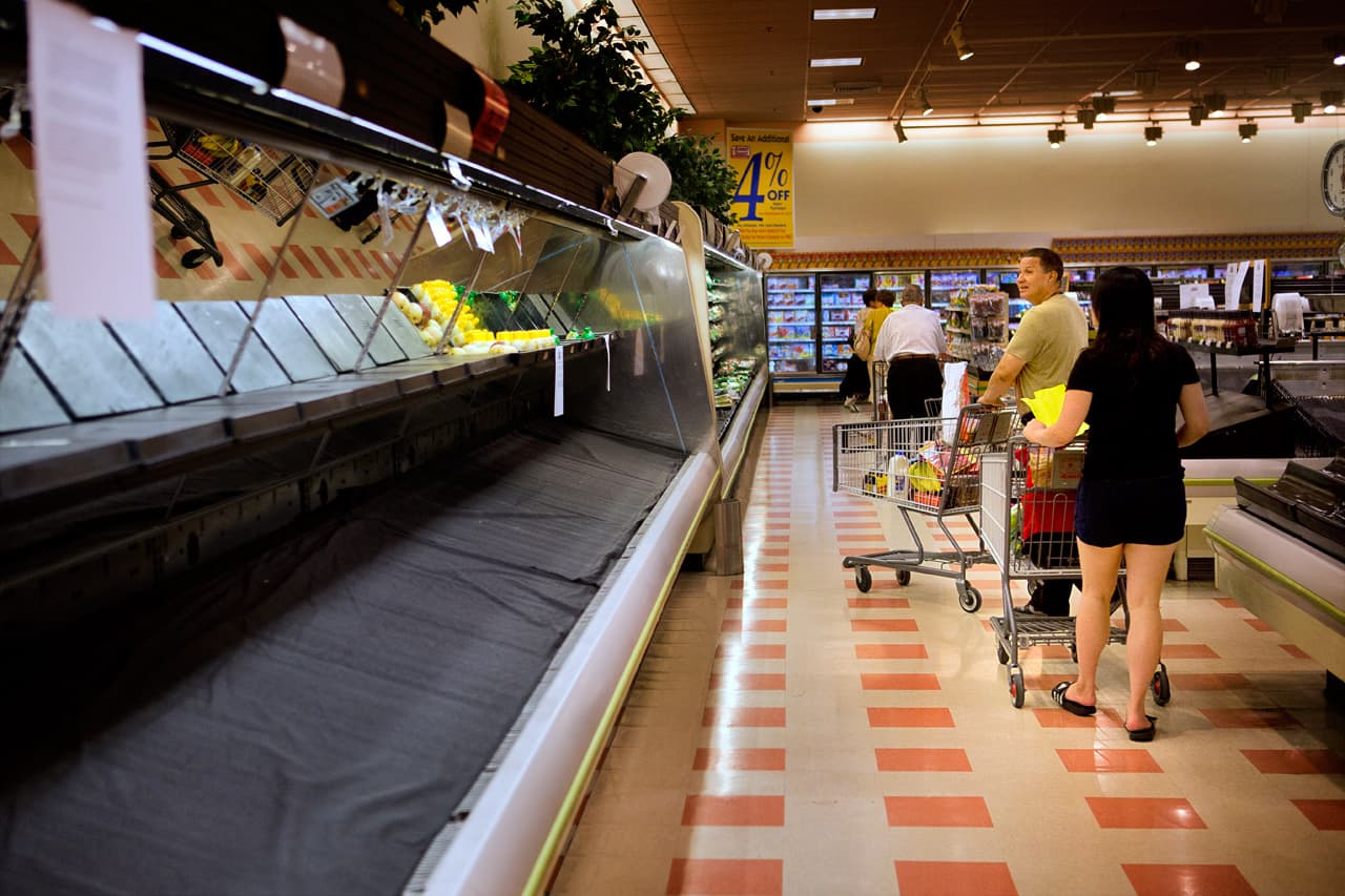 Many shelves were empty at a Somerville Market Basket on July 22, 2014. (Jesse Costa/WBUR)