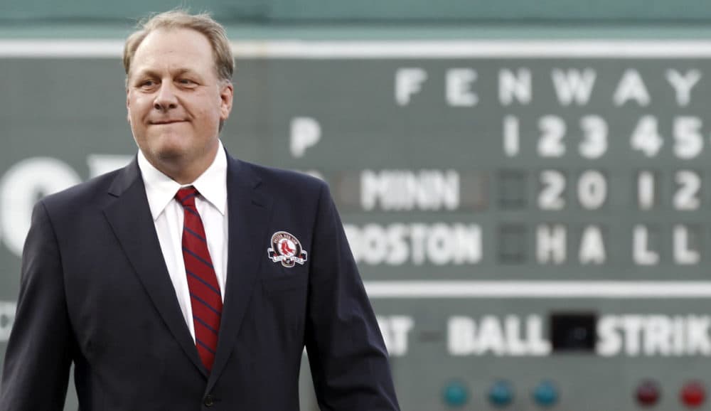 Former Boston Red Sox pitcher and mouth cancer survivor Curt Schilling, pictured here at Fenway Park in 2012, was on hand Wednesday as Mayor Marty Walsh proposed banning smokeless tobacco products from all city professional and amateur athletic venues. (Winslow Townson/AP)