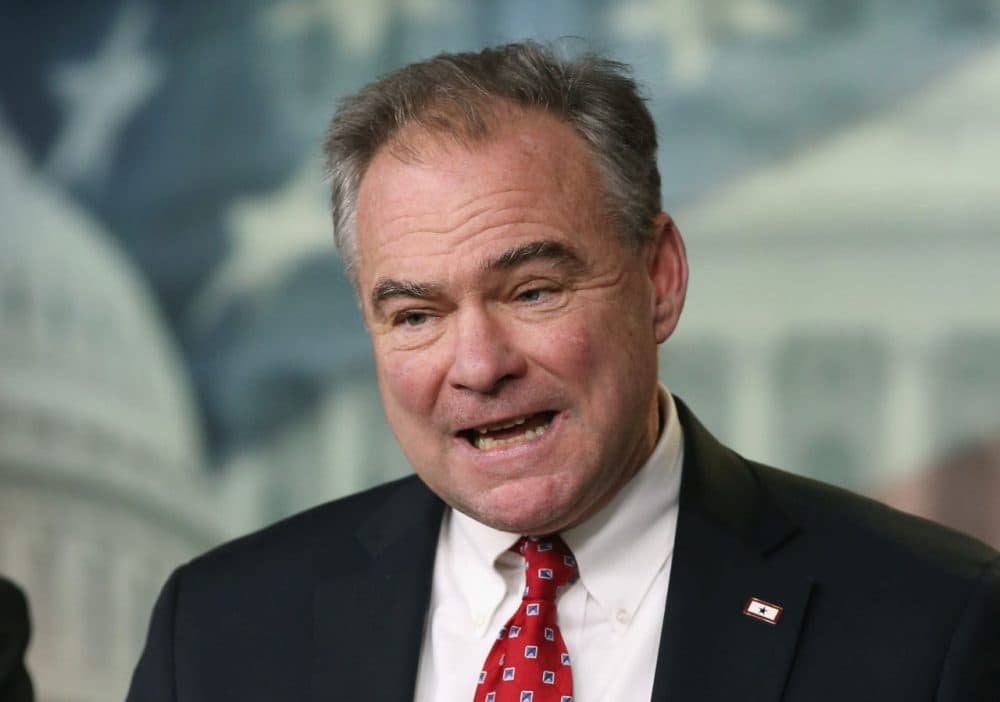 Sen. Tim Kaine (D-VA) speaks about President Obama's proposed ISIL war authorization during a news conference on Capitol Hill, February 11, 2015 in Washington, D.C. (Mark Wilson/Getty Images)