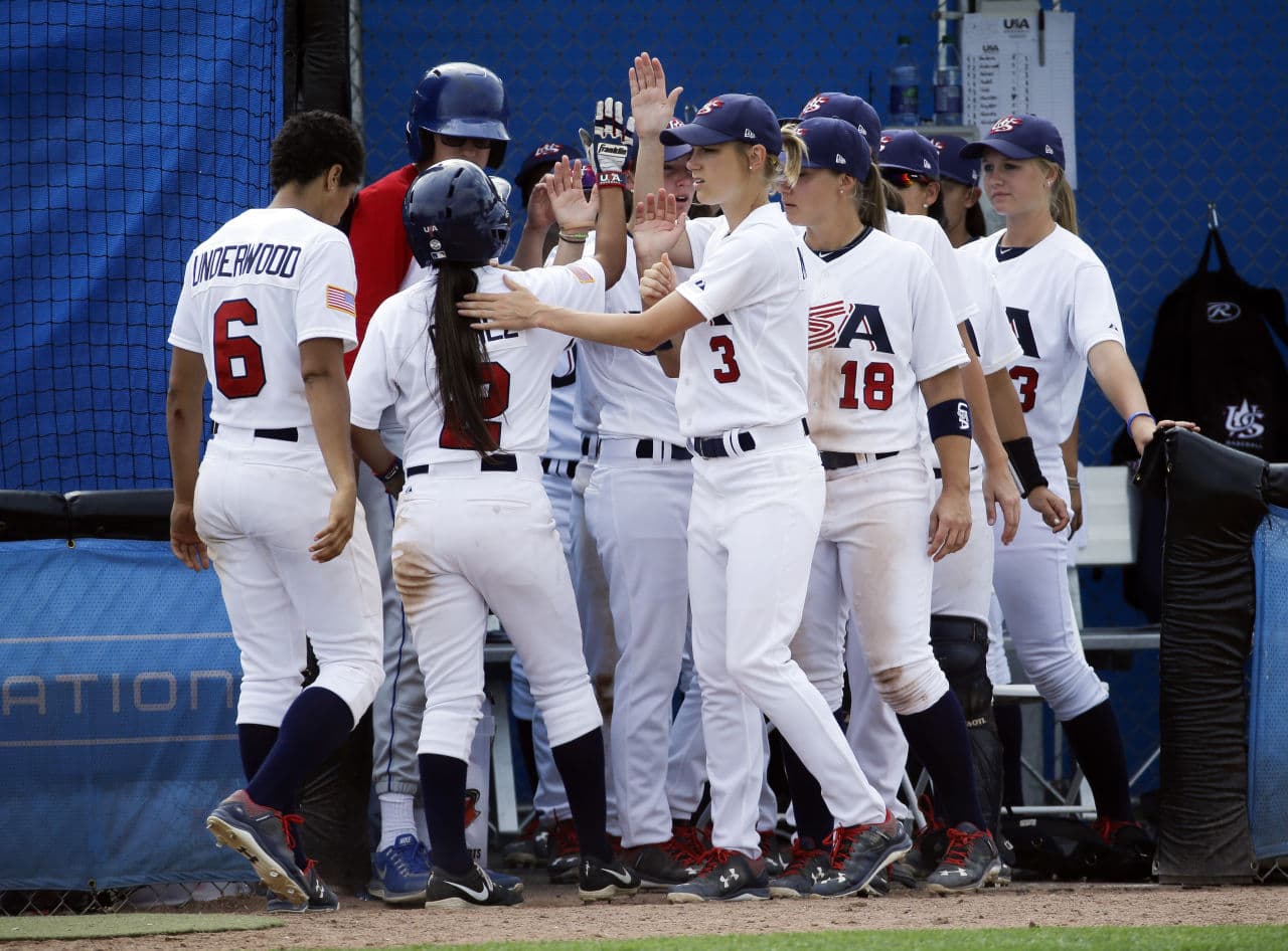 The U.S. women's national baseball team won gold at the 2015 Pan American Games, but author Jennifer Ring says the U.S. needs to "keep on pushing" to make baseball more widely available for women. (Mark Humphrey/AP)