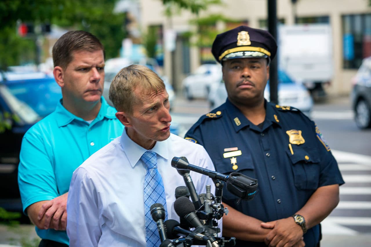 Boston Police Commissioner William Evans speaks Thursday about gun violence. (Jesse Costa/WBUR)