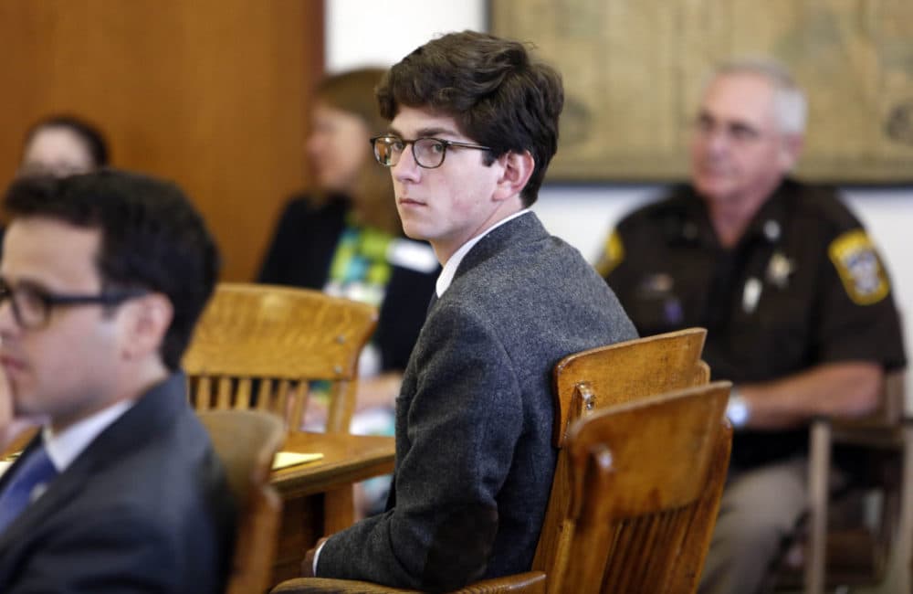 Owen Labrie looks around the courtroom during his trial, in Merrimack County Superior Court on Tuesday in Concord, N.H. (Jim Cole/AP)
