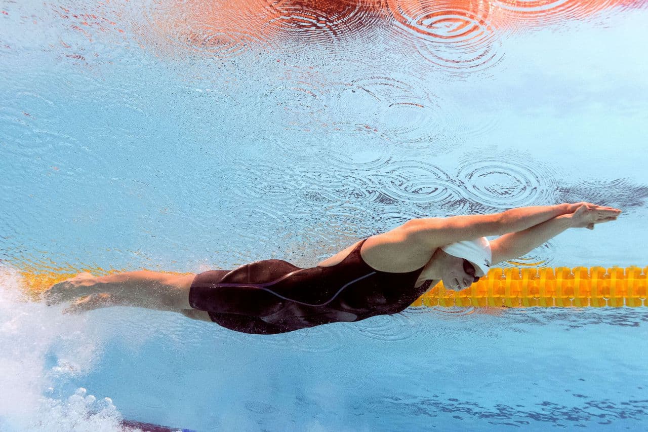 Katie competing at the swimming world championships in Russia. (FRANCOIS XAVIER MARIT/AFP/Getty Images)