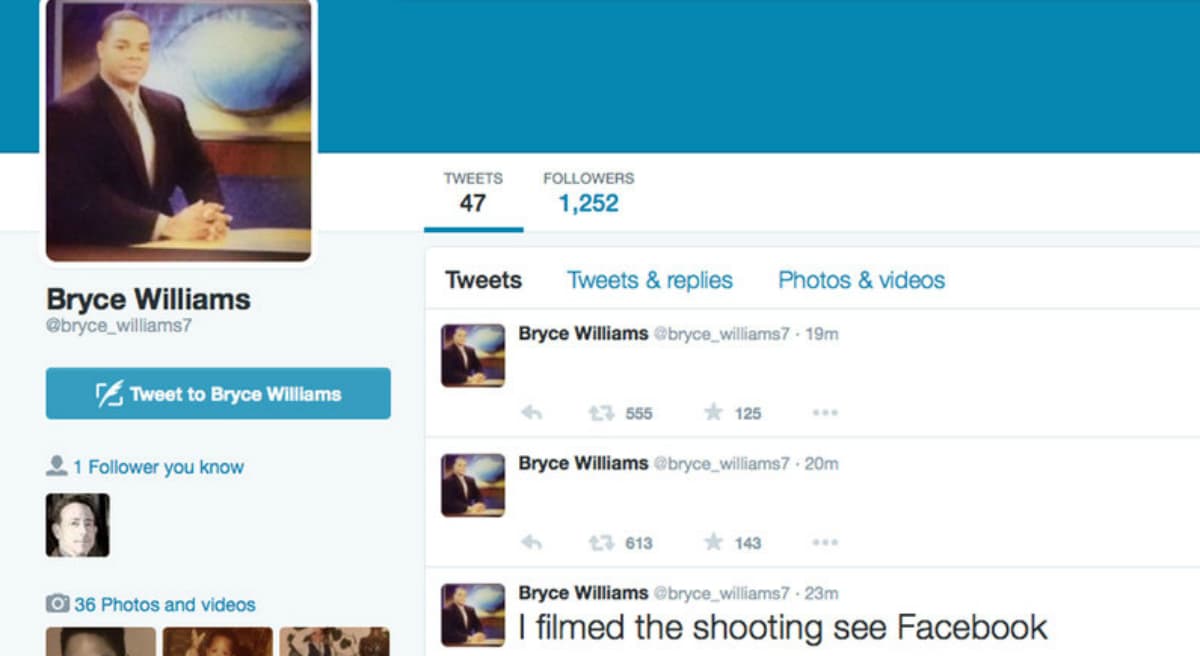 A screen grab shows the Twitter page of Bryce Williams, whose real name is Vester Lee Flanagan II. (Twitter/ AP)