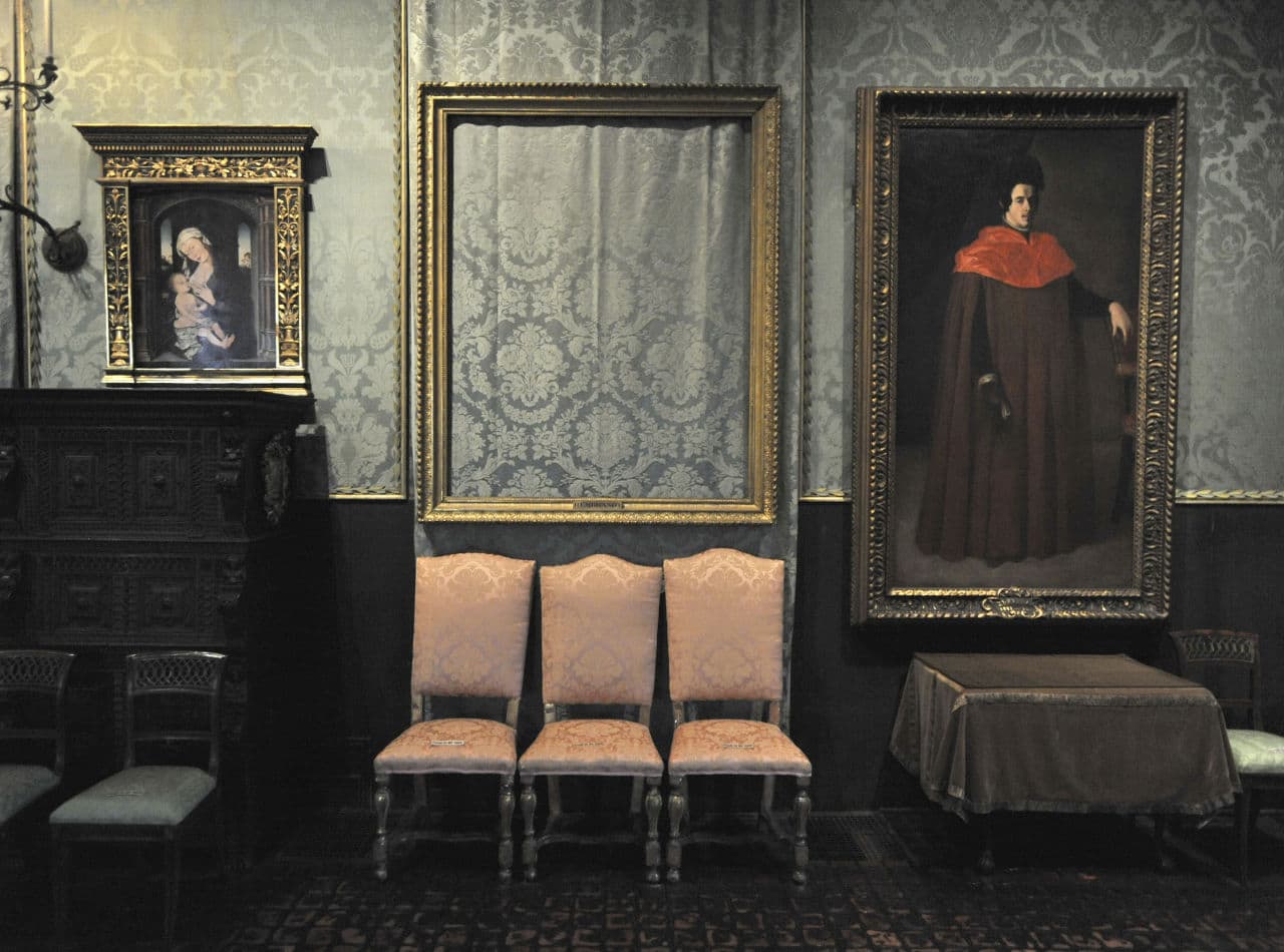 In this 2010 photo, the empty frame from which thieves cut Rembrandt's "Storm on the Sea of Galilee" remains on display at the Isabella Stewart Gardner Museum. The painting was one of 13 works stolen from the museum in 1990. (Josh Reynolds/AP)