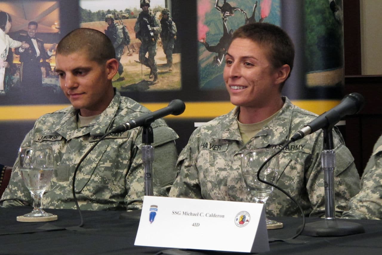 U.S. Army Army 1st Lt. Shaye Haver, right, speaks with reporters, Thursday, Aug. 20, 2015, at Fort Benning, Ga., where she was scheduled to graduate Friday from the Army’s elite Ranger School. (AP)