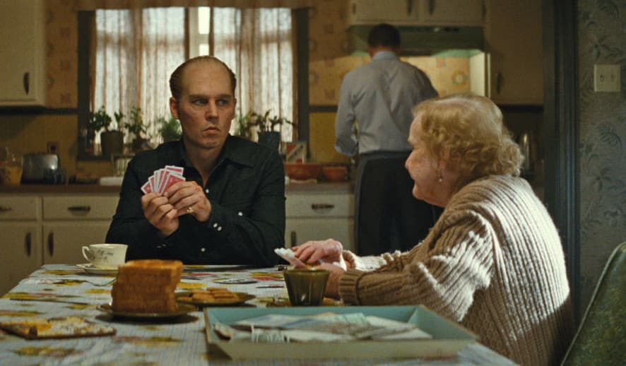 Johnny Depp as "Whitey" Bulger with Mary Klug, who plays Ma Bulger, in "Black Mass." (Courtesy Warner Bros. Entertainment)