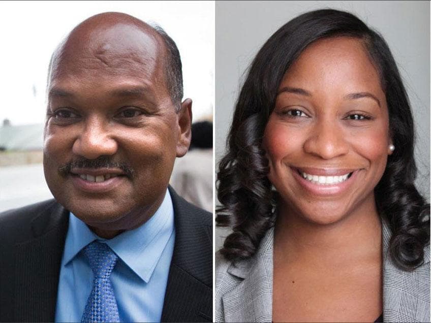 District 4 City Councilor Charles Yancey and challenger Andrea Campbell (Jesse Costa/WBUR, courtesy of the campaign)