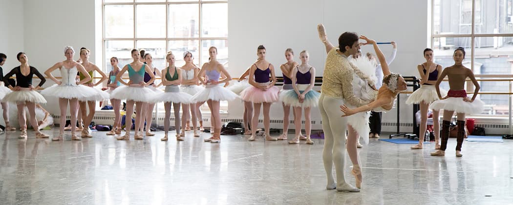 Members of the Boston Ballet rehearse for the 2014 production of &quot;Swan Lake.&quot; (Lawrence Elizabeth Knox for WBUR)