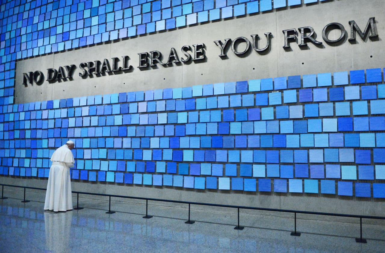 Pope Francis visits the 9/11 Museum, Friday, Sept. 25, 2015 in New York. (Susan Watts/New York Daily News via AP)