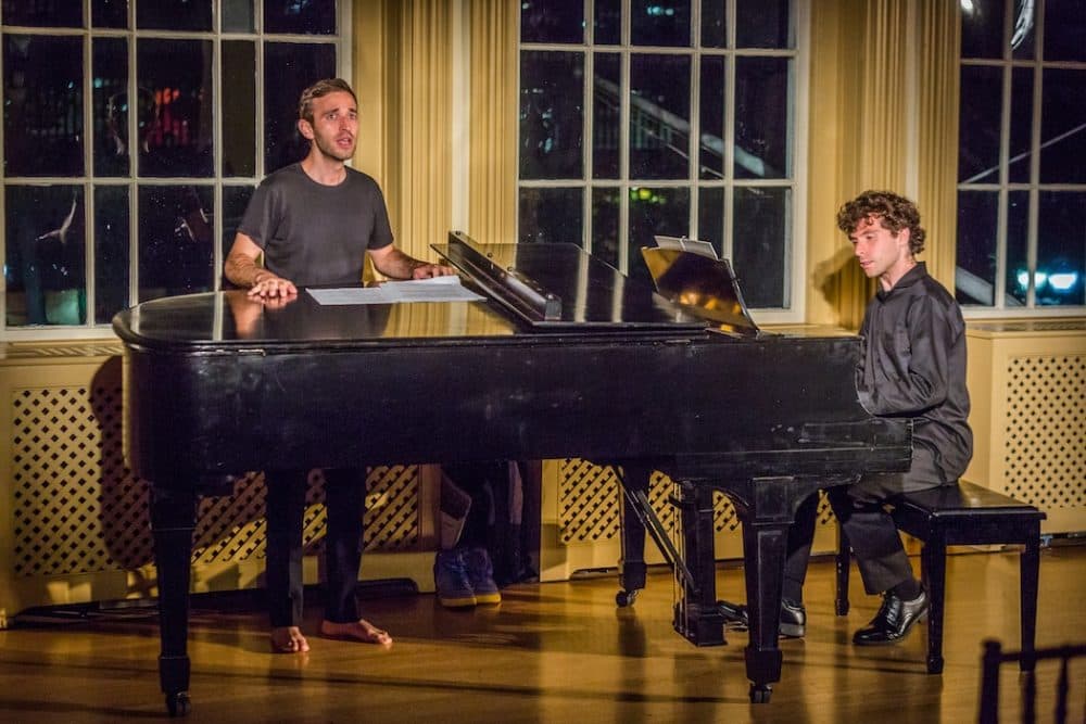 Countertenor Anthony Roth Costanzo and composer/pianist Matthew Aucoin performing &quot;This Earth,&quot; part of &quot;Song Cycle&quot; at Peabody Essex Museum. (Courtesy John Andrews)