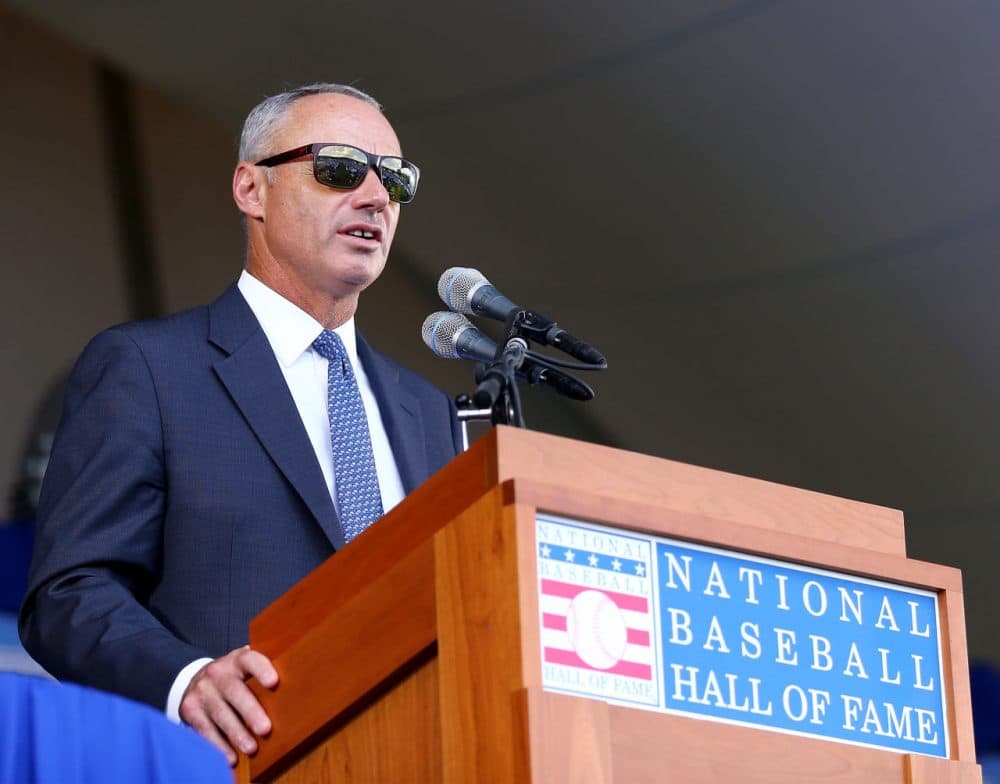 MLB Commissioner Rob Manfred denied a request to reinstate Shoeless Joe Jackson, who was banned from baseball in 1920. If reinstated, Jackson would have been able to be elected, posthumously, to the baseball Hall of Fame. ( Elsa/Getty Images)