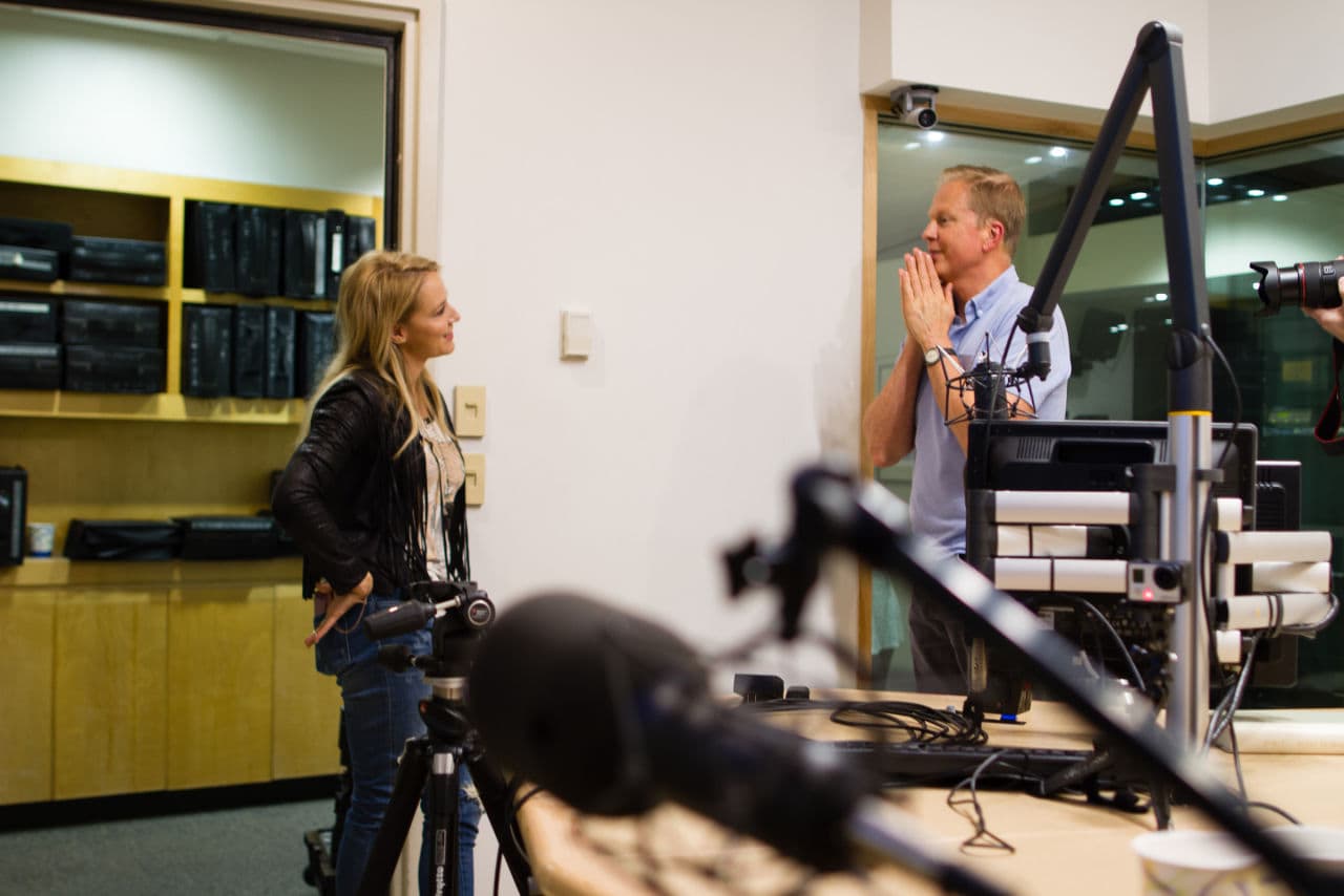 Sam Sullivan, 5, is pictured in the Here & Now studios. (Katherine Gorman/Here & Now)