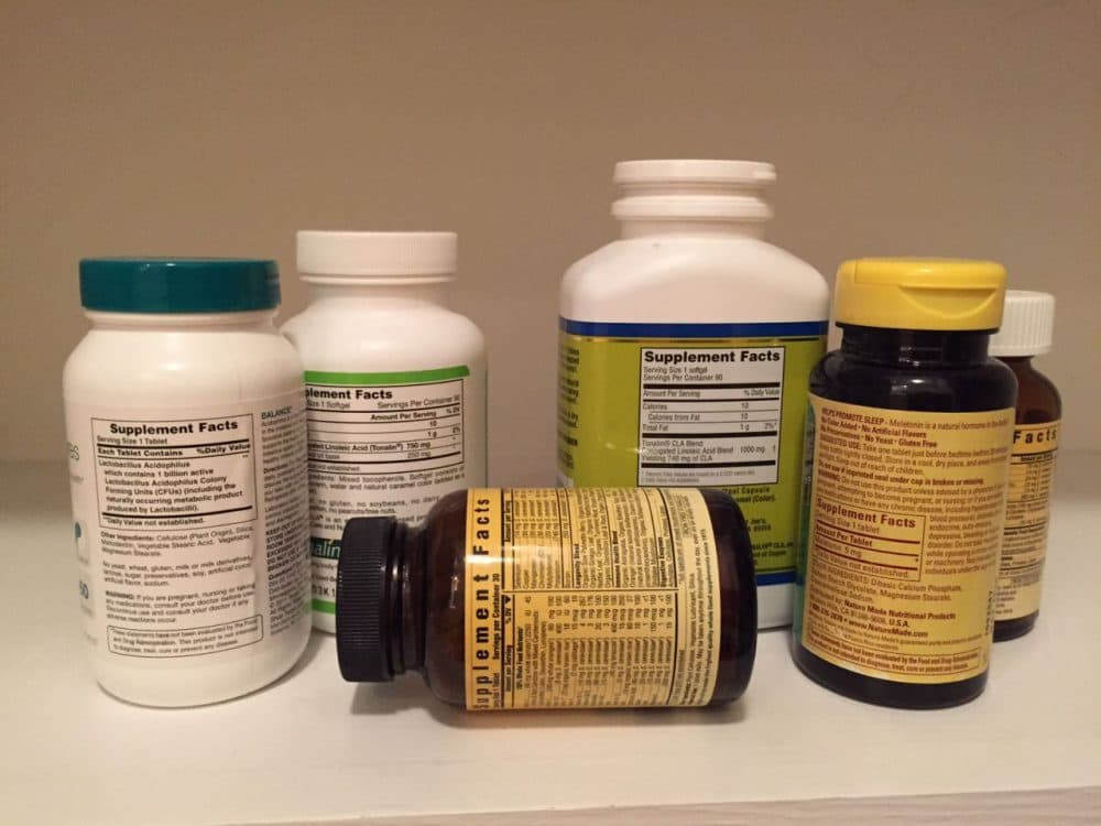 A Harvard study found that supplements for weight loss, muscle-building and energy caused &quot;severe health problems&quot; for hundreds of children and young adults. (WBUR file photo)