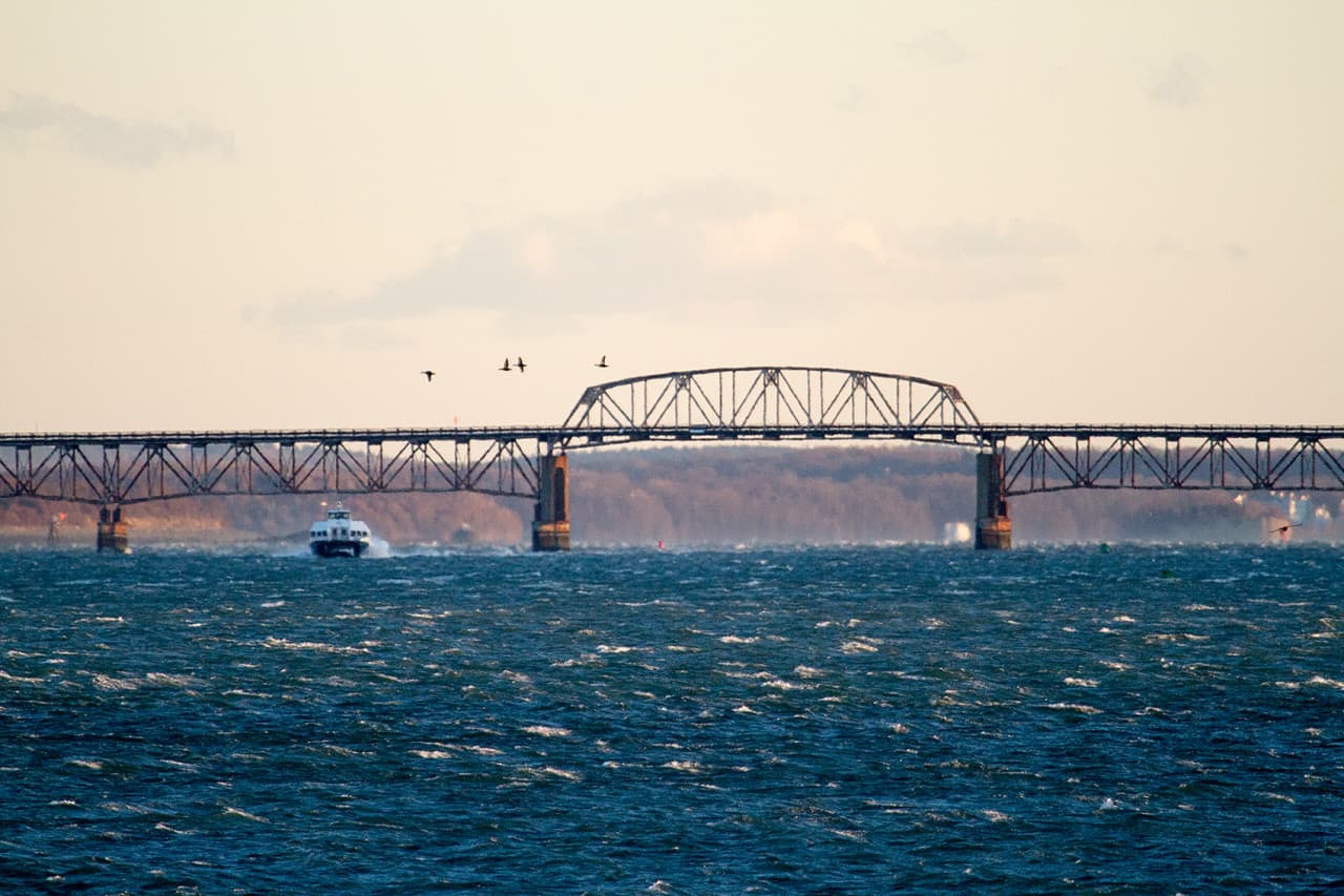 The Long Island bridge is seen in January, months after it was closed and cut off access to the city's largest homeless shelter. The bridge has since been demolished. (Jesse Costa/WBUR)