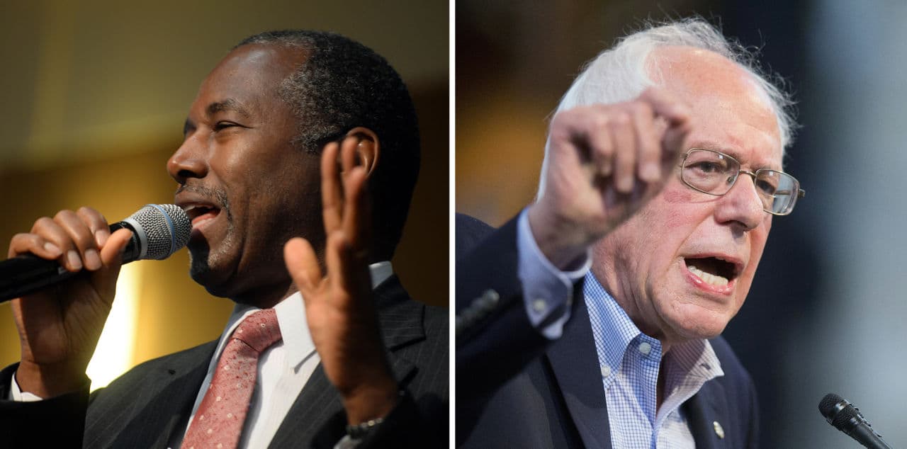 Republican presidential candidate Ben Carson, left, and Democratic presidential candidate Senator Bernie Sanders (I-VT), are among those responding to the shooting in Oregon. (Darren McCollester and Scott Olson/Getty Images)