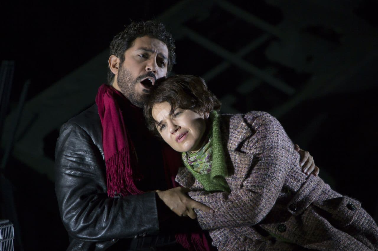 Rodolfo (Jesus Garcia) and Mimi (Kelly Kaduce) in Boston Lyric Opera’s “La Bohème.