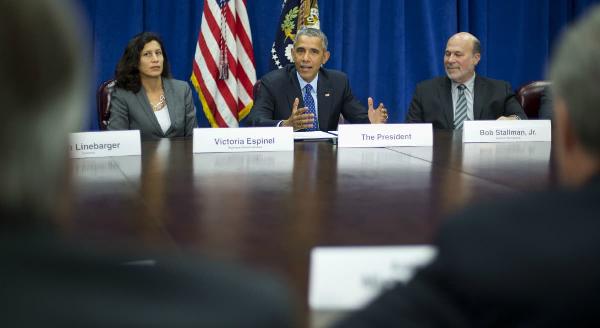 President Barack Obama speaks during a meeting with agriculture and business leaders at the Agriculture Department in Washington, Tuesday, Oct. 6, 2015. (Pablo Martinez Monsivais/ AP)