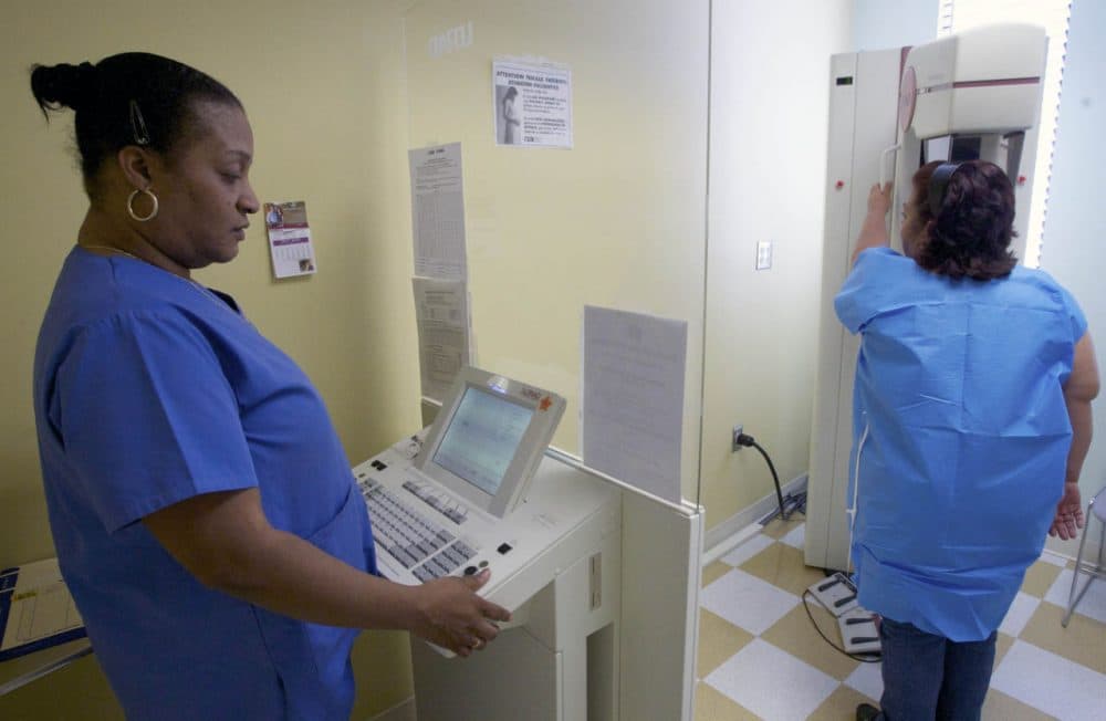Breast cancer is becoming an ever more-survivable disease, but there's bad news for African-Americans. Here a woman is screened in Los Angeles in 2010. (Damian Dovarganes/AP/File)