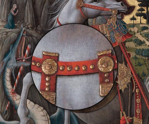 A detail shot of the horse harness buttons in "Saint George Slaying the Dragon" (Magnified via the Gardner museum website)