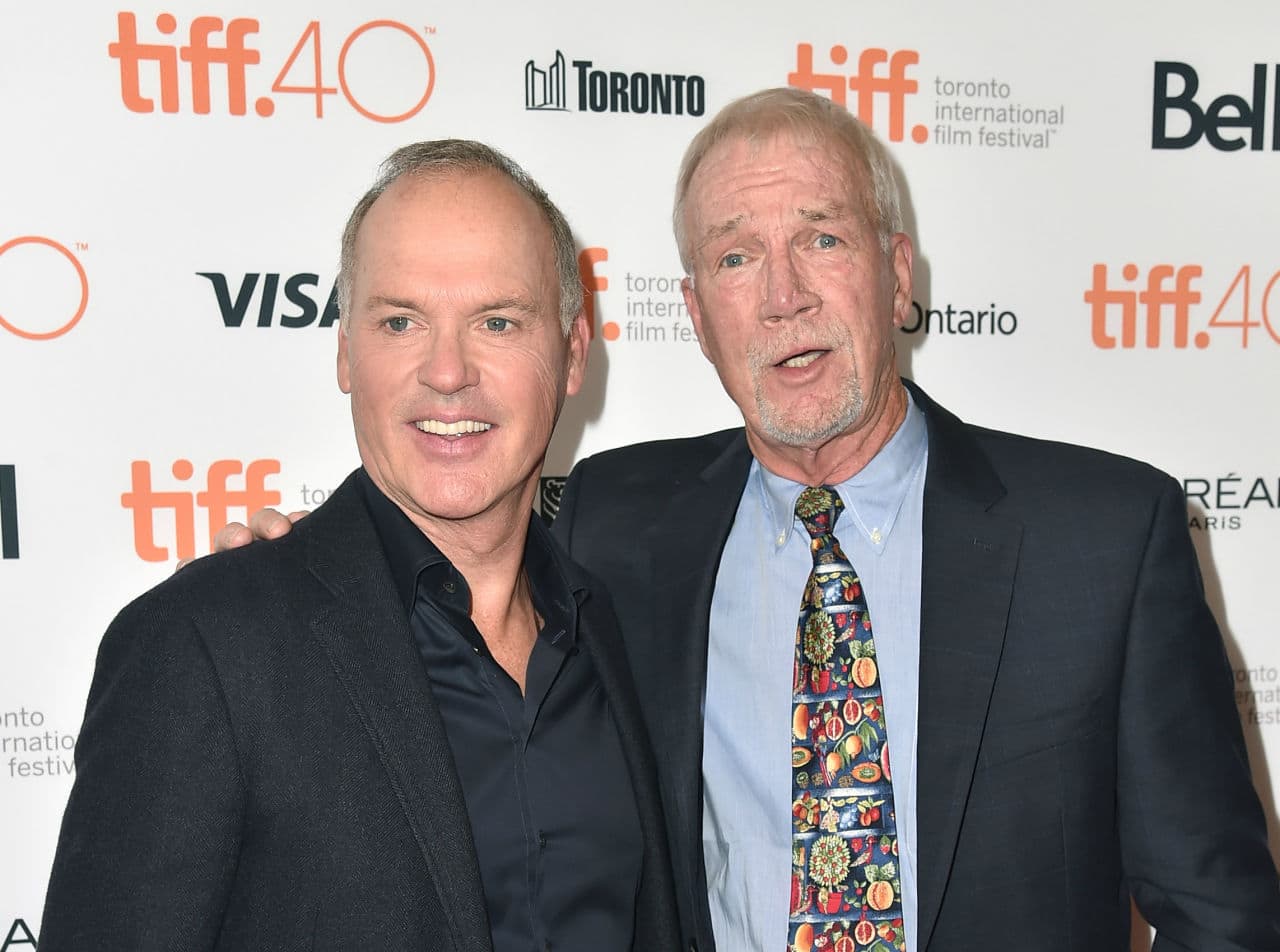 Actor Michael Keaton (left) and Boston Globe editor Walter V. Robinson attend the 'Spotlight' premiere during the 2015 Toronto International Film Festival. (Alberto E. Rodriguez/Getty Images)