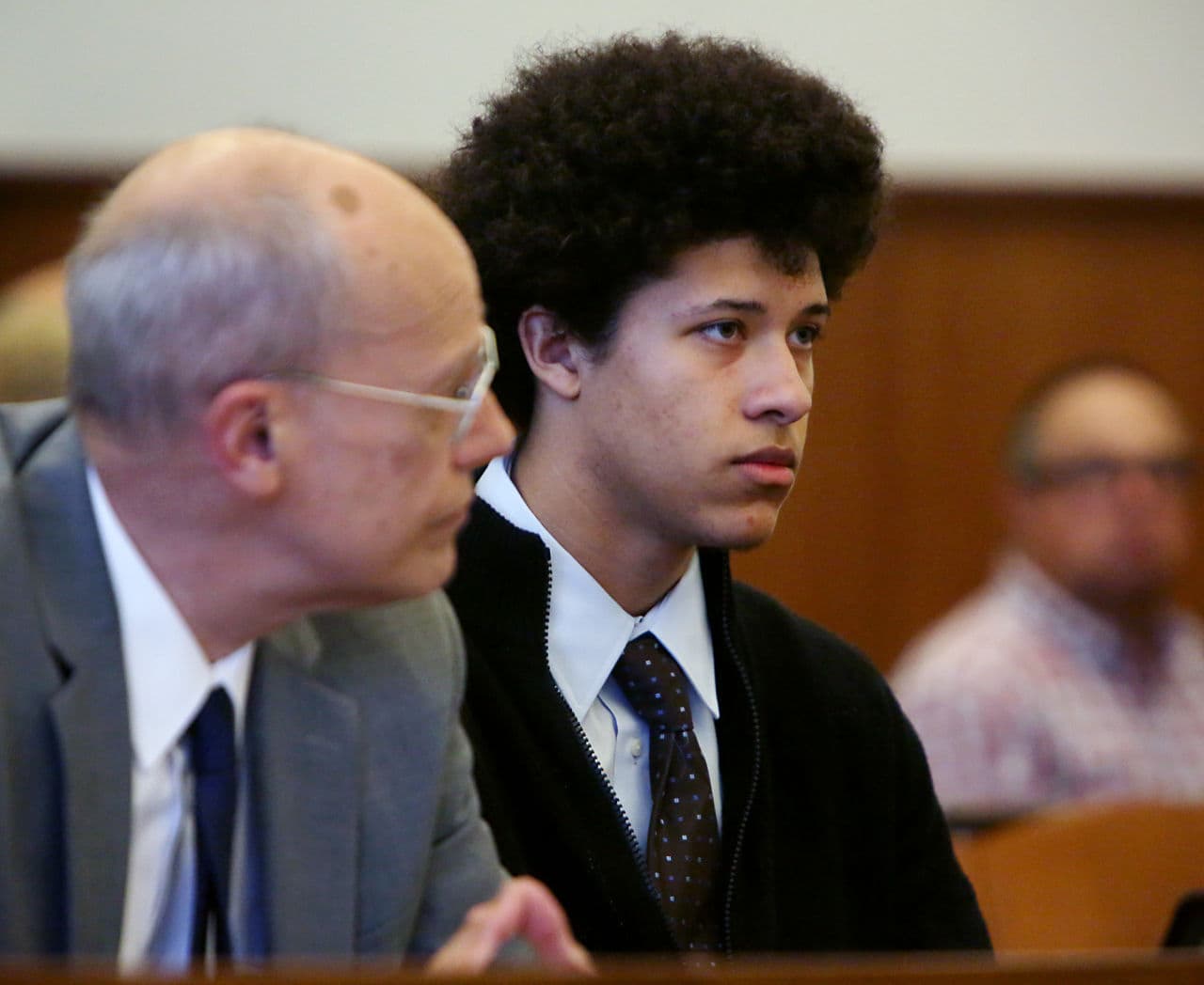 A judge has ruled Philip Chism, right, is competent to stand trial. The 16-year-old, seen here with one of his attorneys in June 2015, is charged with the sexual assault and murder of 24-year-old Colleen Ritzer. (Ken Yuszkus/The Eagle Tribune via AP, Pool)