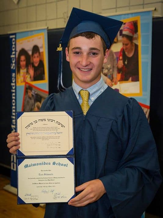 Ezra Schwartz, pictured at his high school graduation earlier this year. (Maimonides School/ Facebook)