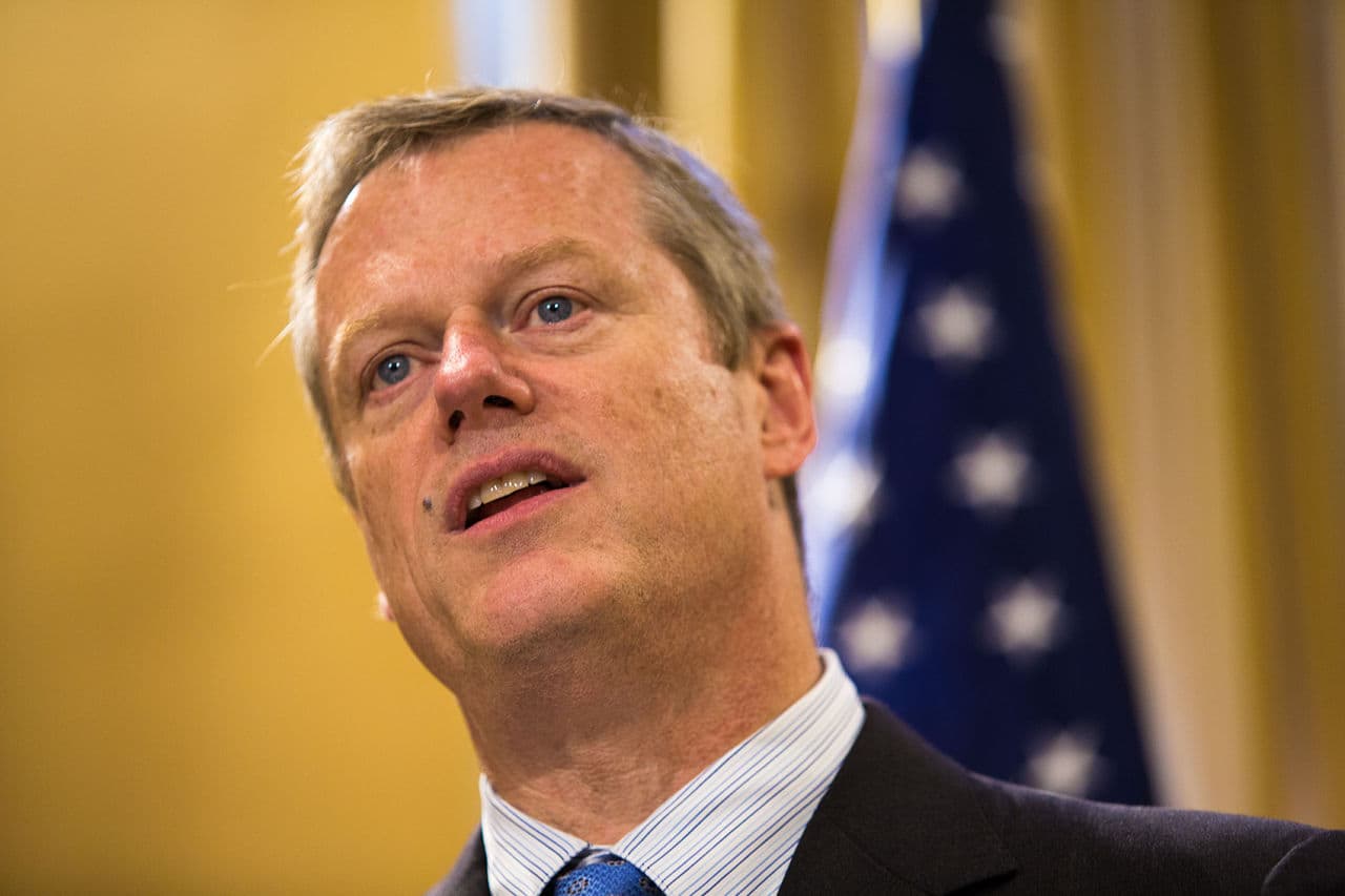 Speaking to reporters days after the Paris terror attacks, Gov. Charlie Baker said any conversation about accepting Syrian refugees "has to start with whatever process the federal government is going to put in place, to vet people through that process." (Jesse Costa/WBUR File Photo)
