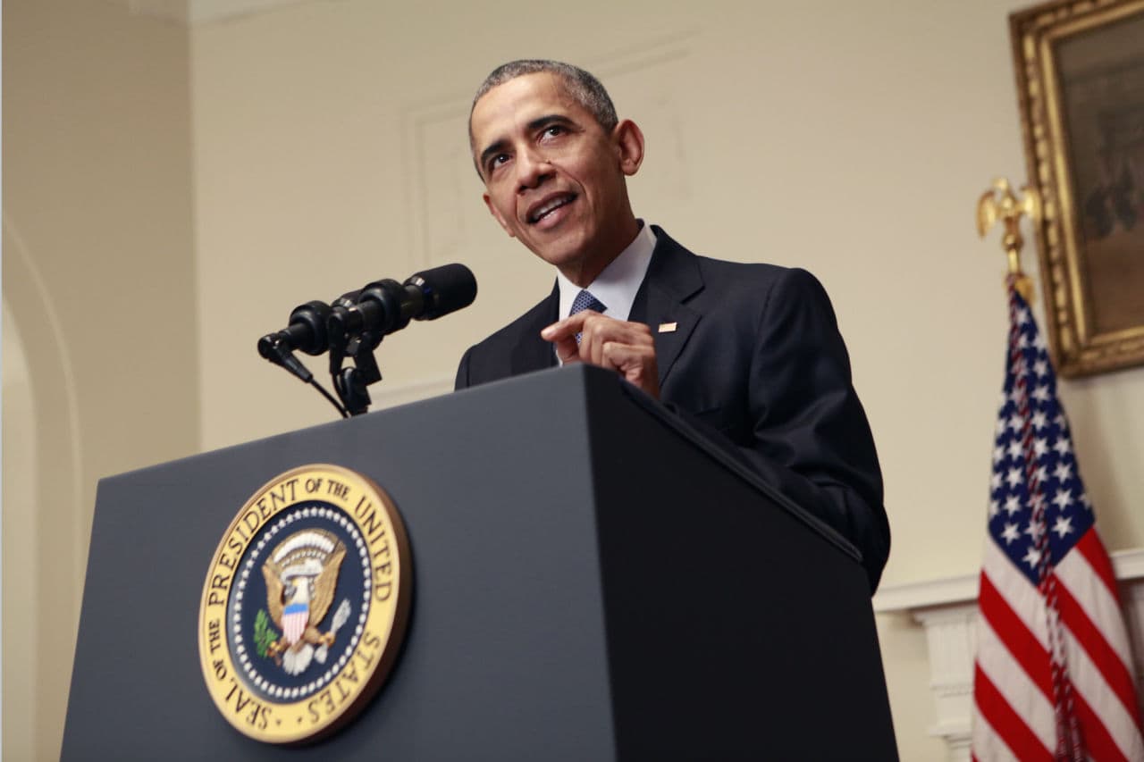 U.S. President Barack Obama makes a statement on the climate agreement in the Cabinet Room of the White House on December 12, 2015 in Washington, DC. (Dennis Brack-Pool/Getty Images)