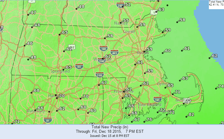 Expected rainfall totals for Thursday. (Courtesy of NOAA)