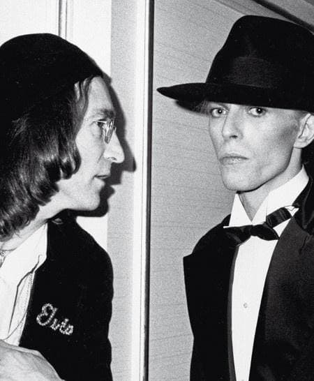 John Lennon and David Bowie at the 1975 Grammy Awards. In his Berklee commencement address, Bowie talked about his relationship with Lennon. (PRORV1864/Flickr)