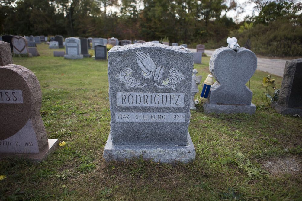 The grave of Guillermo Rodriguez in Melrose Cemetery in Brockton (Jesse Costa/WBUR)