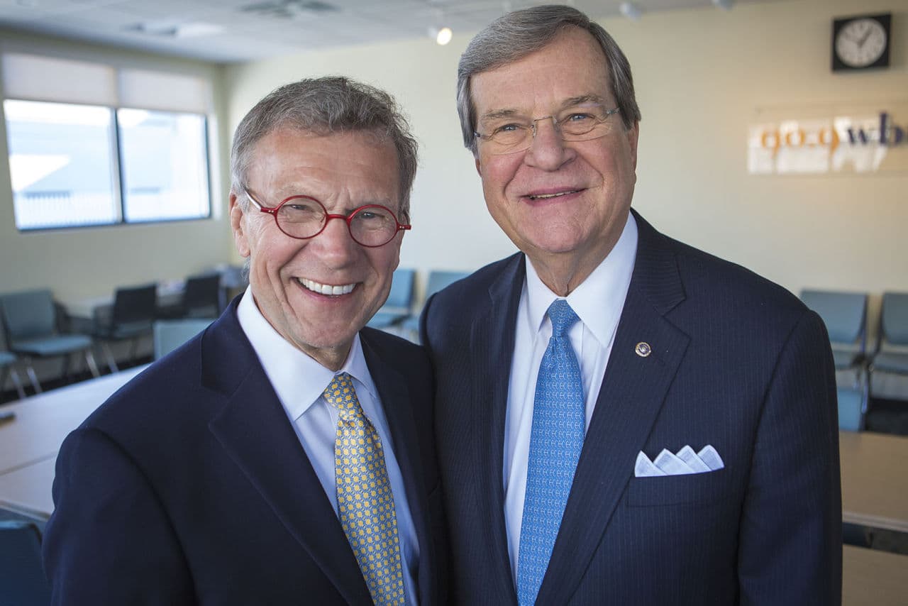Former Senators Tom Daschle and Trent Lott are pictured at the WBUR studios. (Jesse Costa/WBUR)