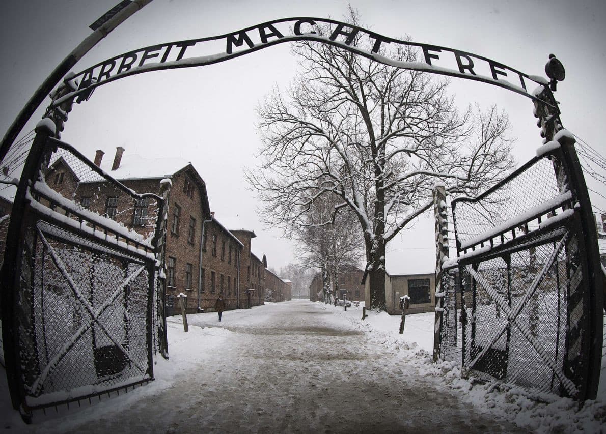 The entrance to the Nazi concentration camp Auschwitz-Birkenauin in Oswiecim, Poland on January 25, 2015. The words "Arbeit Macht Frei" translates to '"Work makes you free." (Joel Saget/AFP/Getty Images)