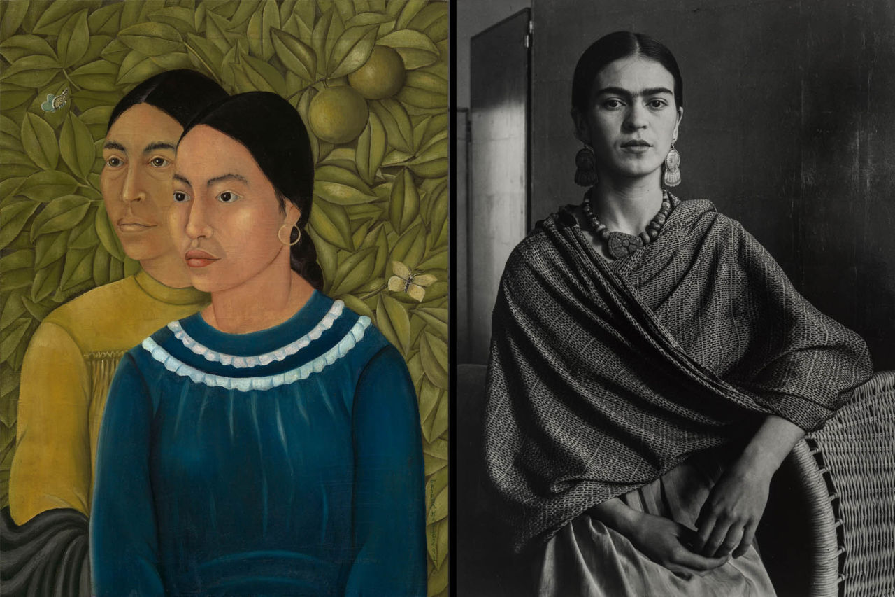 “Dos Mujeres (Salvador y Herminia)" (1928), left, photograph of Frida Kahlo. (Courtesy MFA Boston)