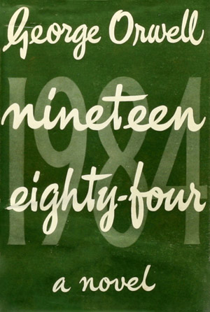 The first-edition front cover of the novel "1984," by George Orwell.