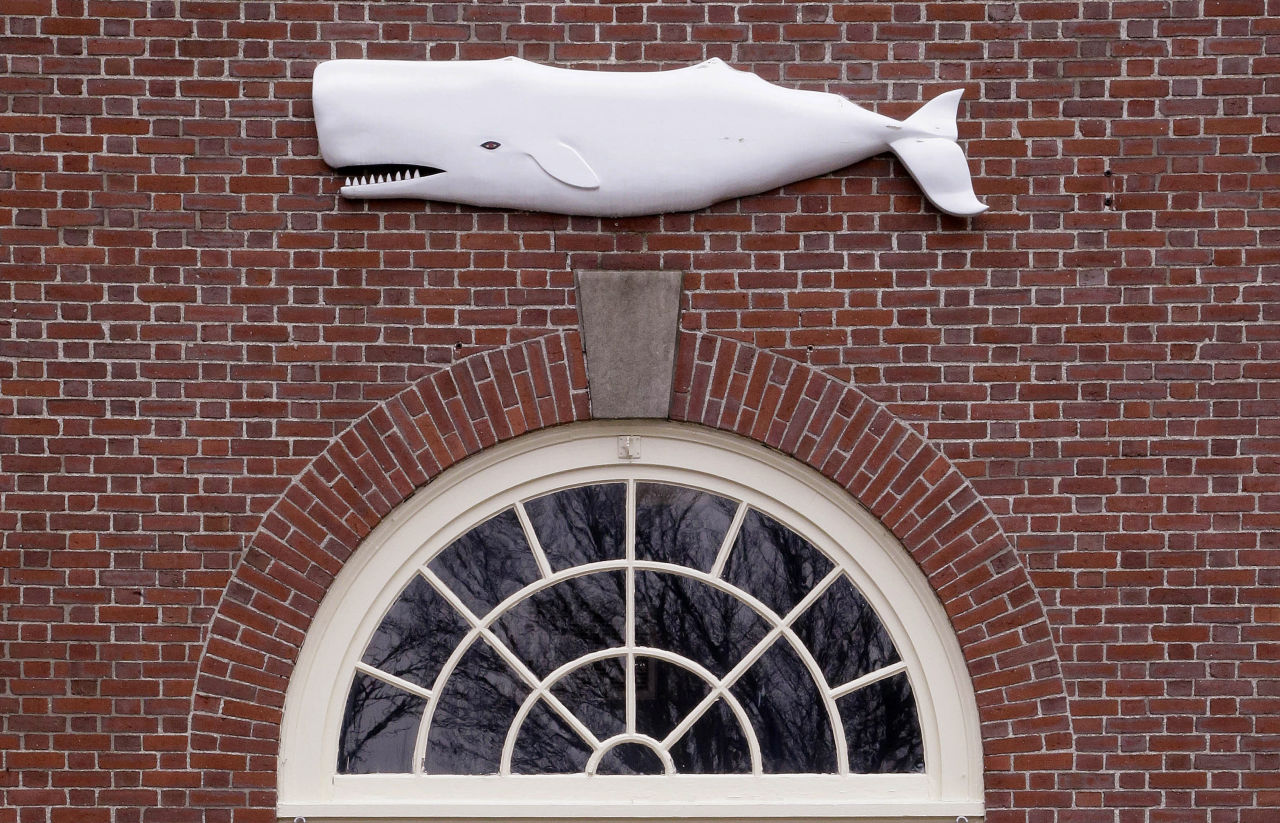 In this Dec. 8, 2015, file photo, the likeness of a whale adorns a door at the New Bedford Whaling Museum. This month, the museum held its 20th annual reading of Herman Melville's classic novel, "Moby-Dick." (Stephan Savoia/AP)