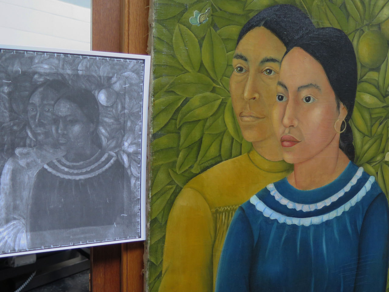 An infrared copy of the painting next to "Dos Mujeres (Salvadora y Herminia) (1928)." (Andrea Shea/WBUR)