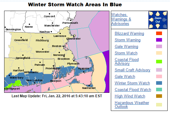 Winter storm watch for the south coast. (Courtesy NOAA)