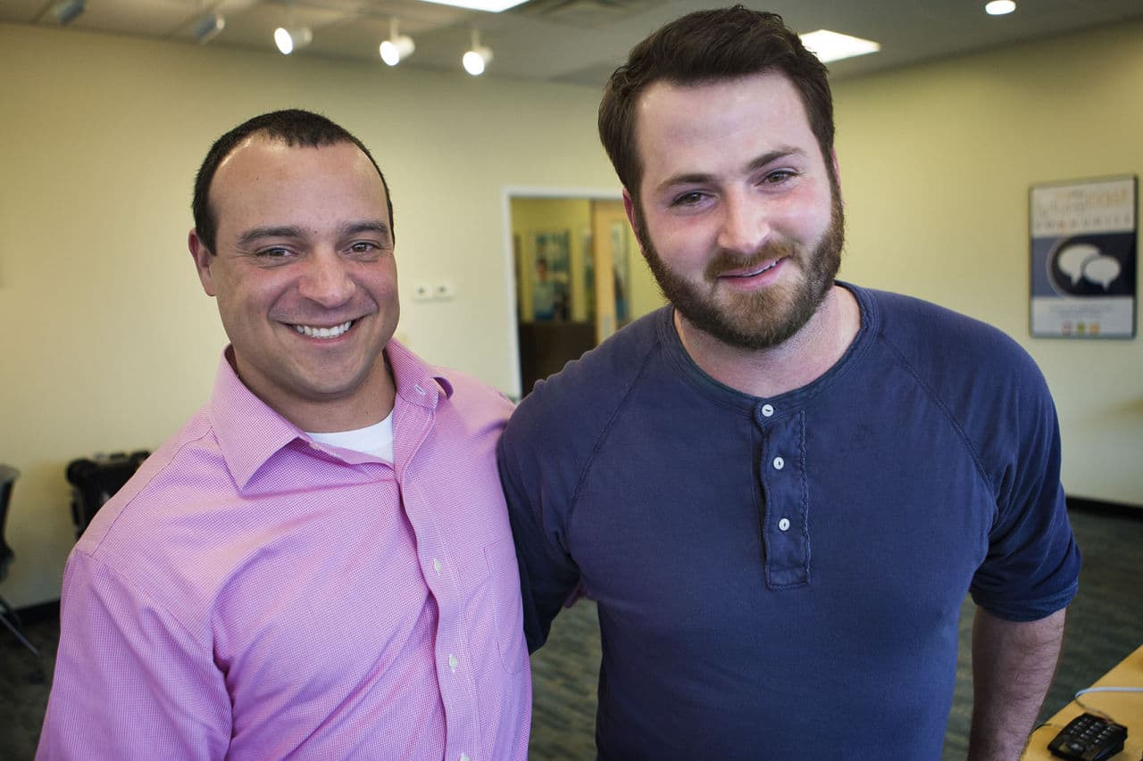 U.S. combat veterans Scott Murphy (left) and Kenny McIntosh, have found that medical marijuana helps control their pain and symptoms of PTSD. (Jesse Costa/WBUR)